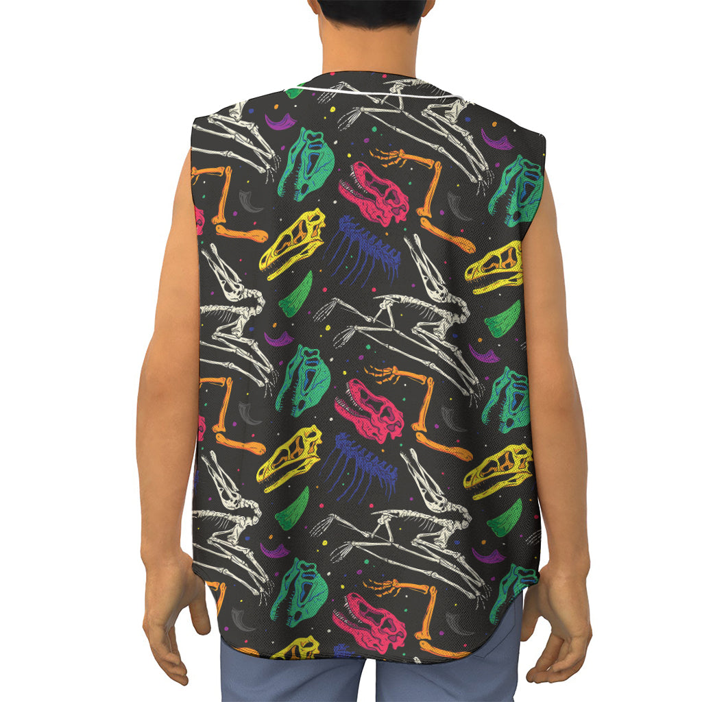 Colorful Dinosaur Fossil Pattern Print Sleeveless Baseball Jersey