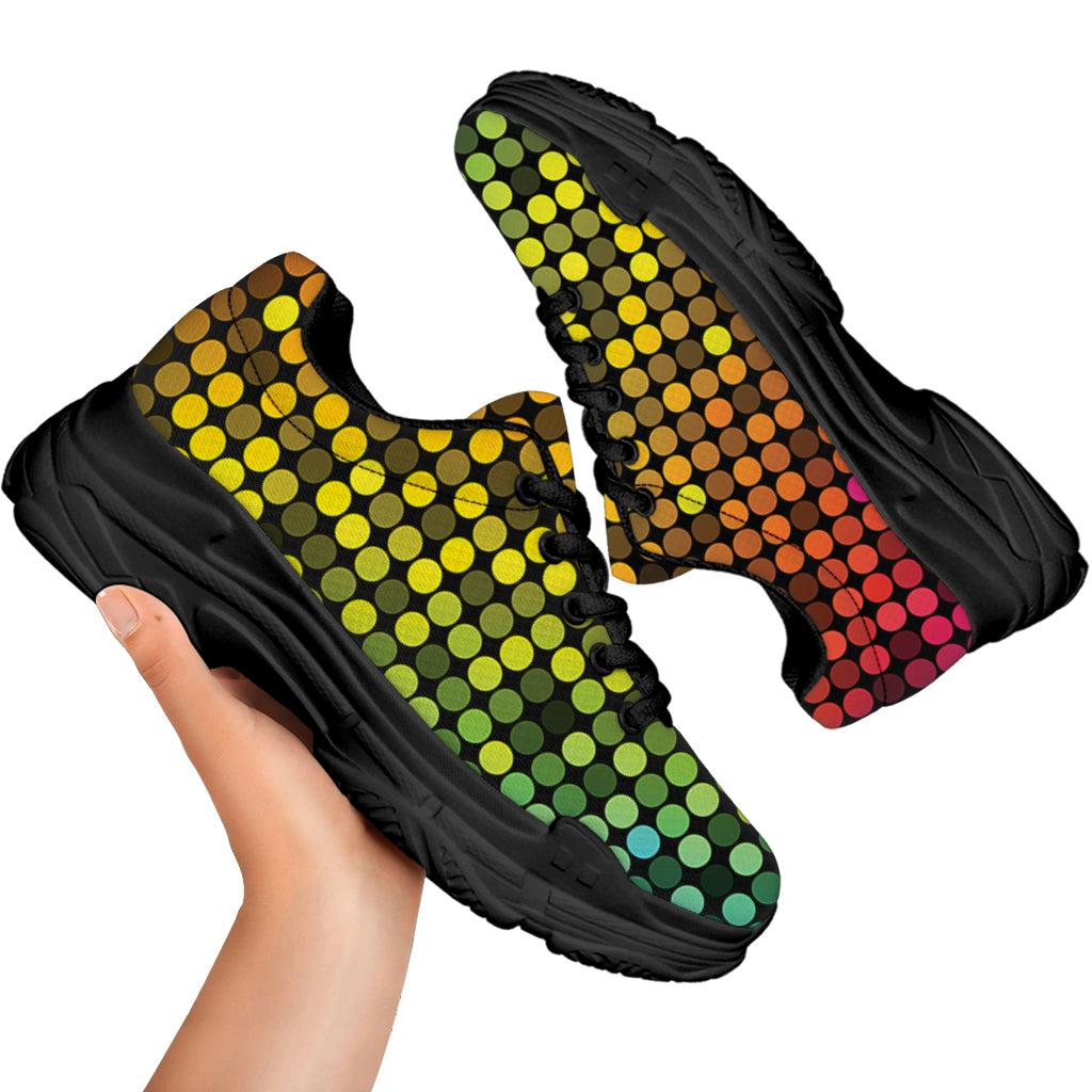 Colorful Disco Lights Pattern Print Black Chunky Shoes