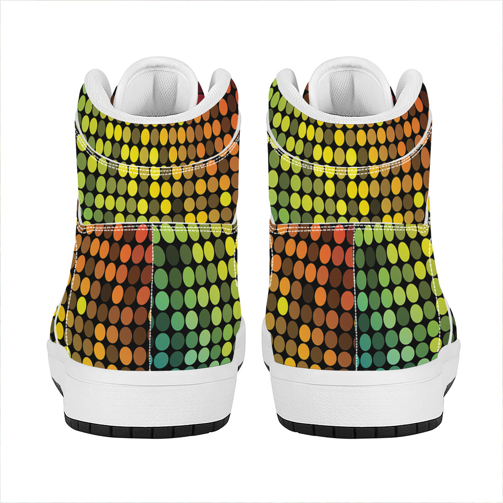 Colorful Disco Lights Pattern Print High Top Leather Sneakers