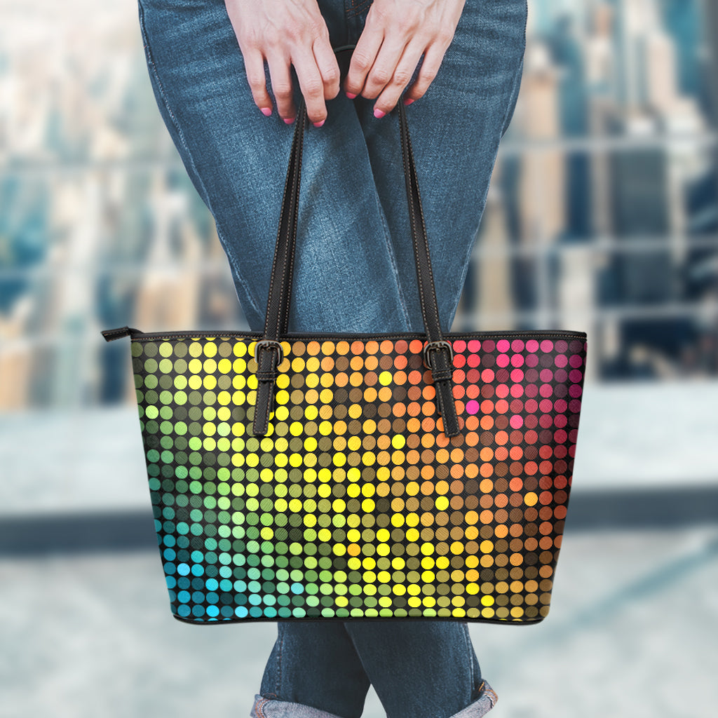 Colorful Disco Lights Pattern Print Leather Tote Bag
