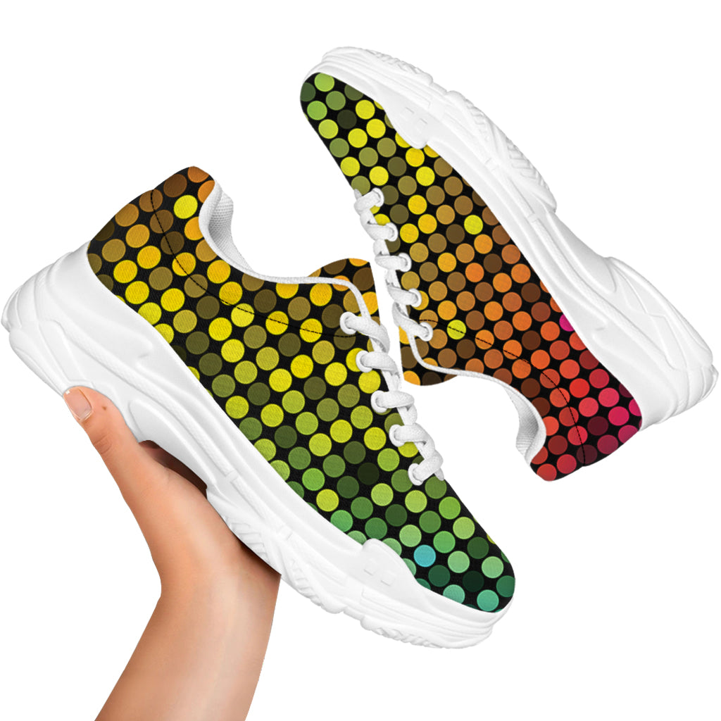 Colorful Disco Lights Pattern Print White Chunky Shoes