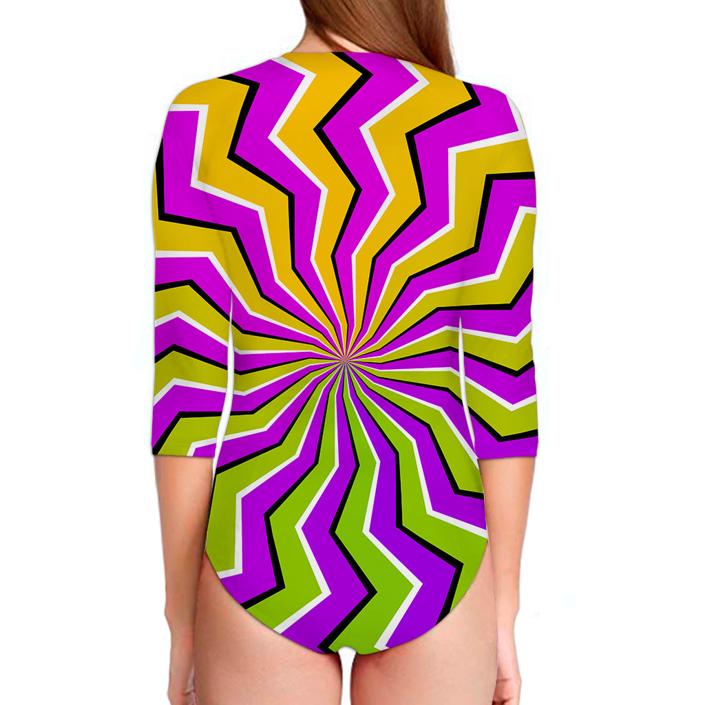 Colorful Dizzy Moving Optical Illusion Long Sleeve Swimsuit
