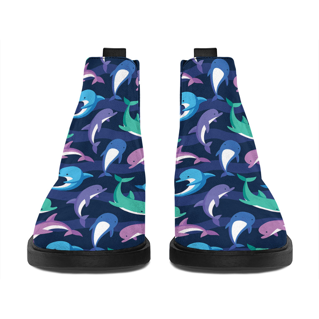 Colorful Dolphin Pattern Print Flat Ankle Boots