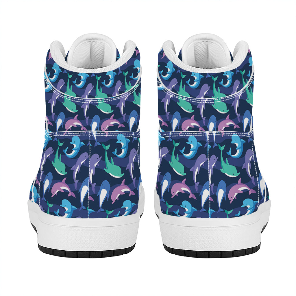 Colorful Dolphin Pattern Print High Top Leather Sneakers