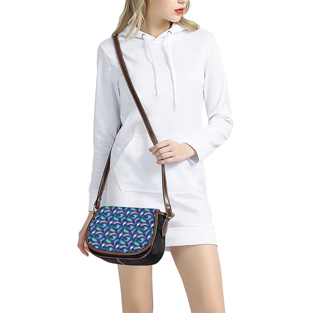Colorful Dolphin Pattern Print Saddle Bag