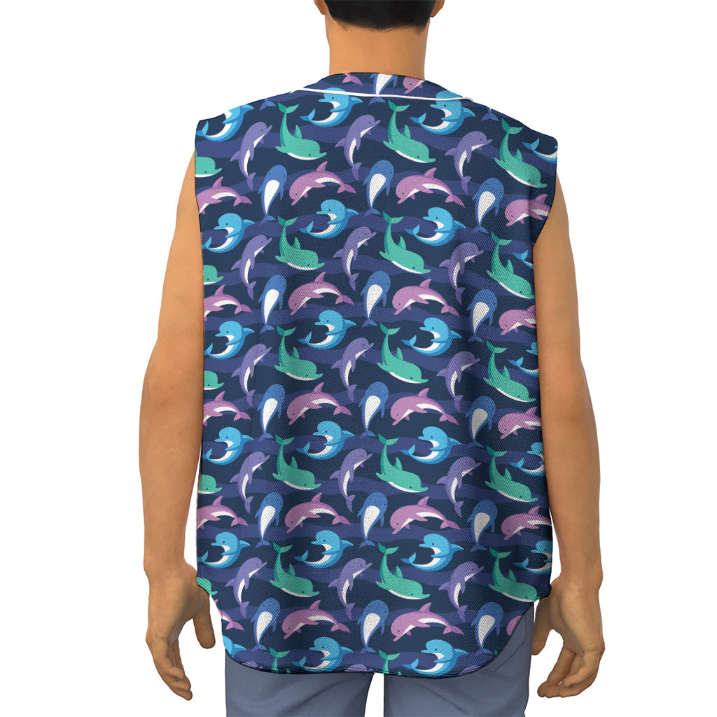 Colorful Dolphin Pattern Print Sleeveless Baseball Jersey