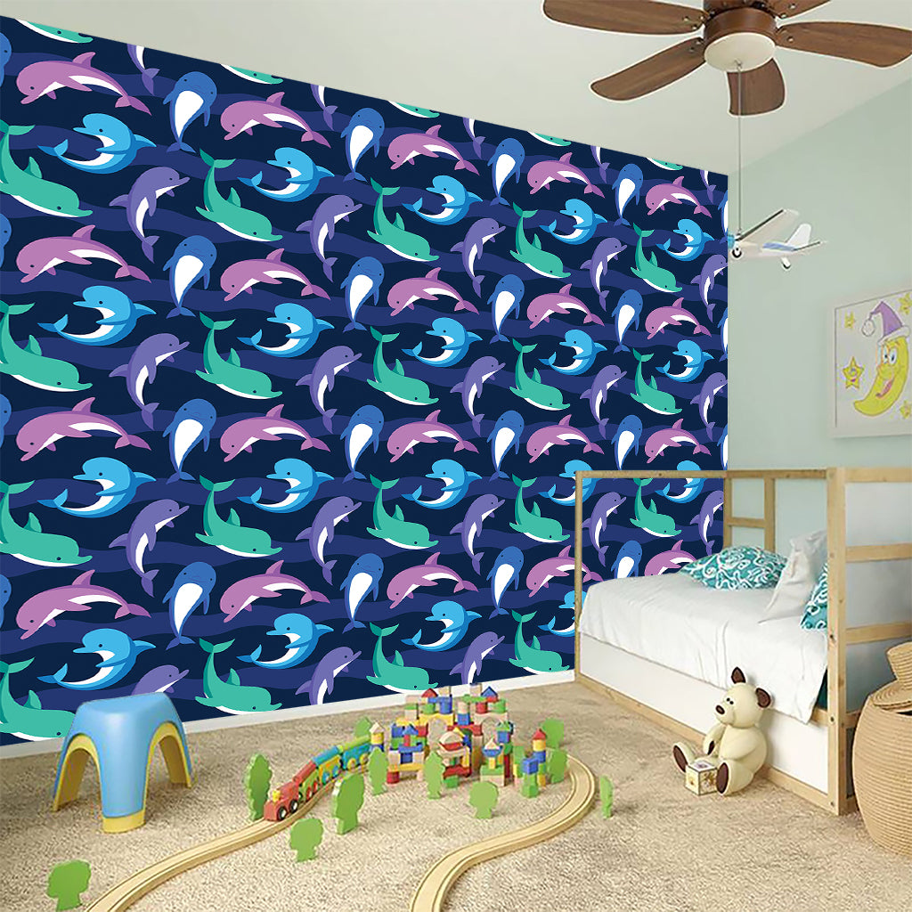 Colorful Dolphin Pattern Print Wall Sticker