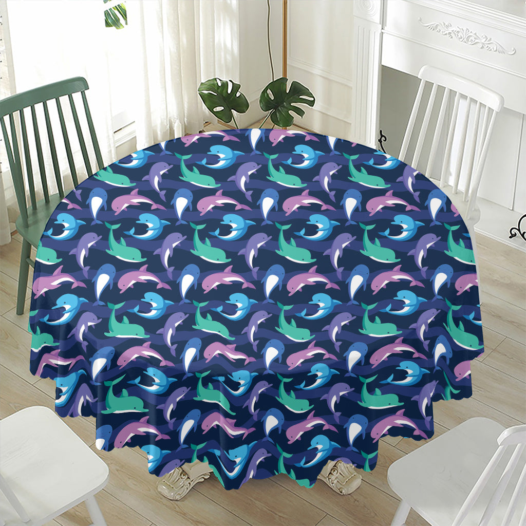 Colorful Dolphin Pattern Print Waterproof Round Tablecloth