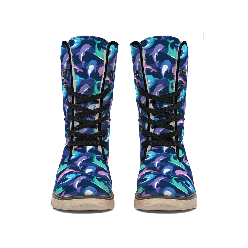 Colorful Dolphin Pattern Print Winter Boots