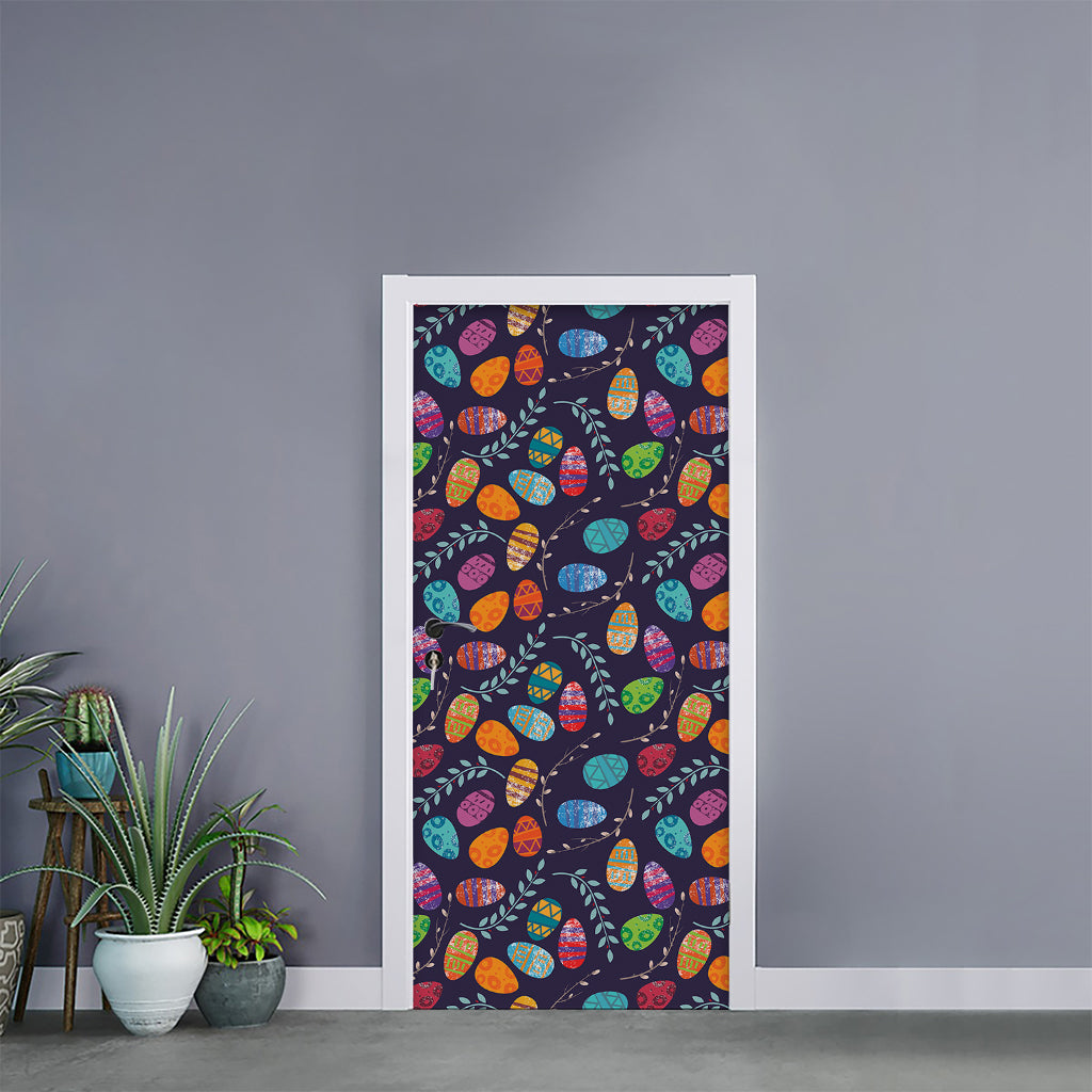 Colorful Easter Eggs Pattern Print Door Sticker