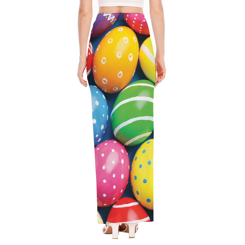 Colorful Easter Eggs Print High Slit Maxi Skirt