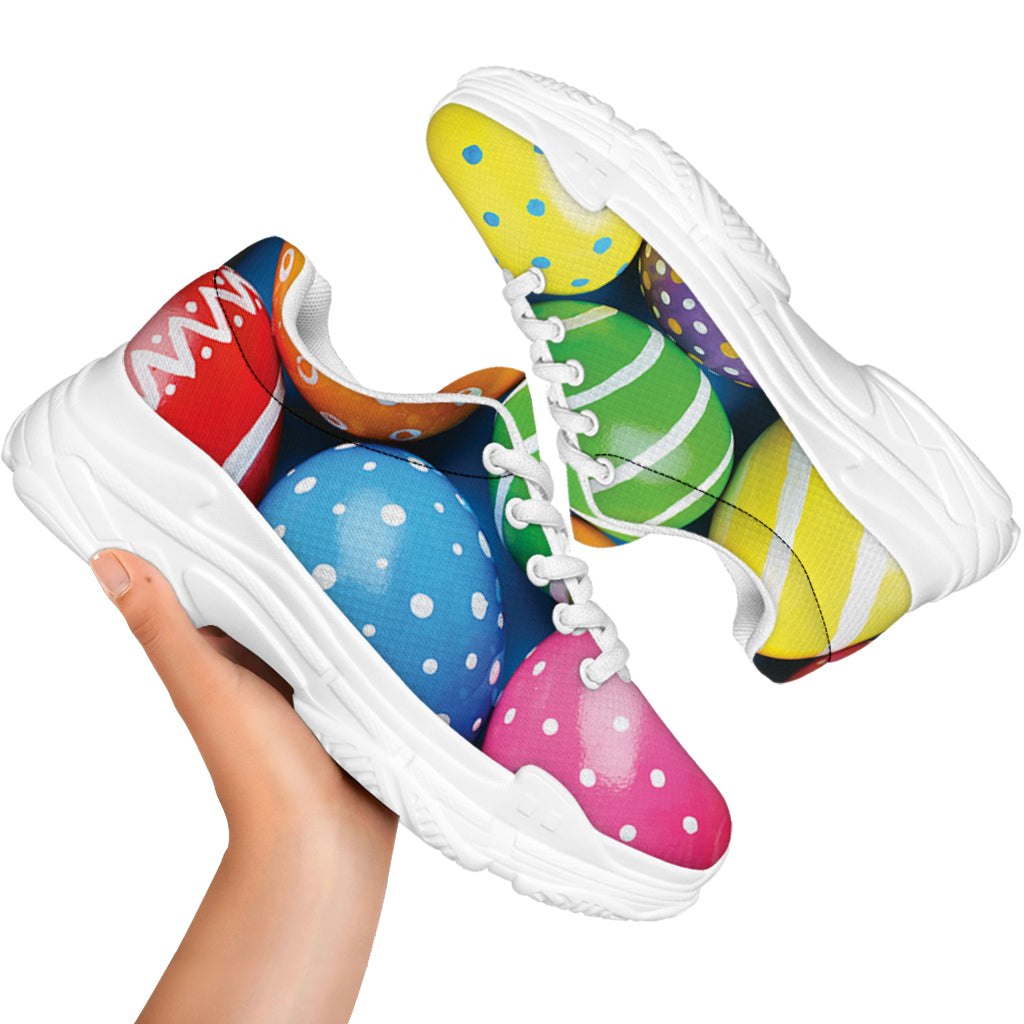 Colorful Easter Eggs Print White Chunky Shoes