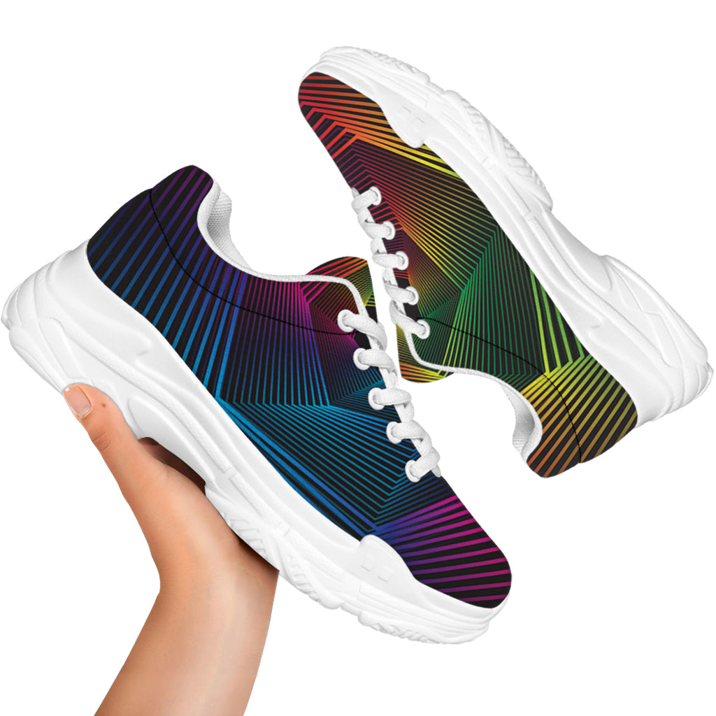 Colorful EDM Geometric Print White Chunky Shoes