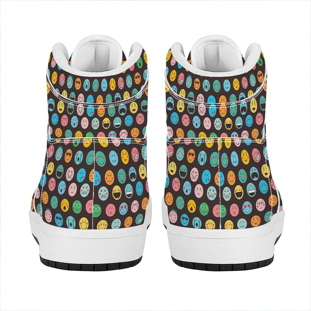 Colorful Emoji Faces Pattern Print High Top Leather Sneakers