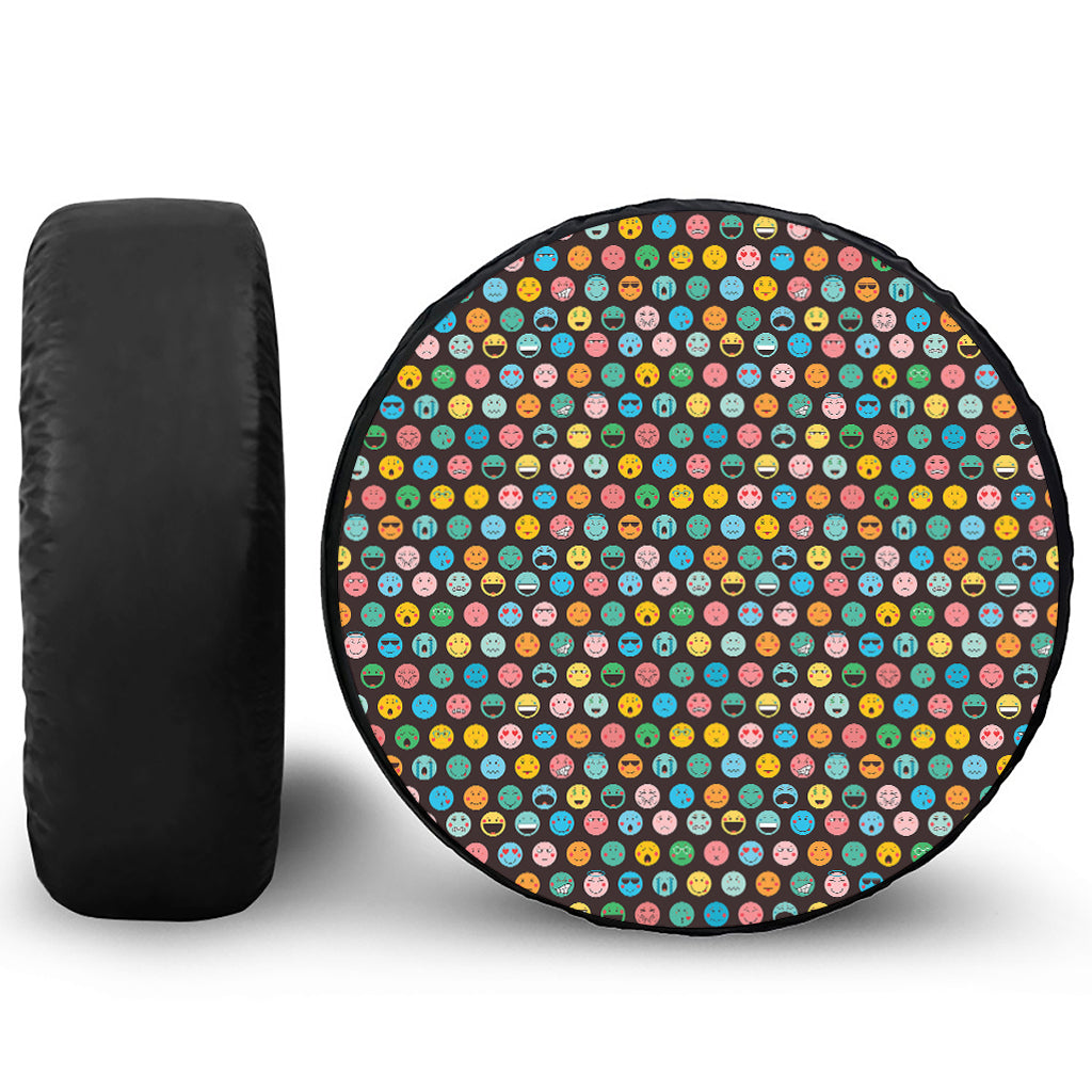 Colorful Emoji Faces Pattern Print Tire Cover