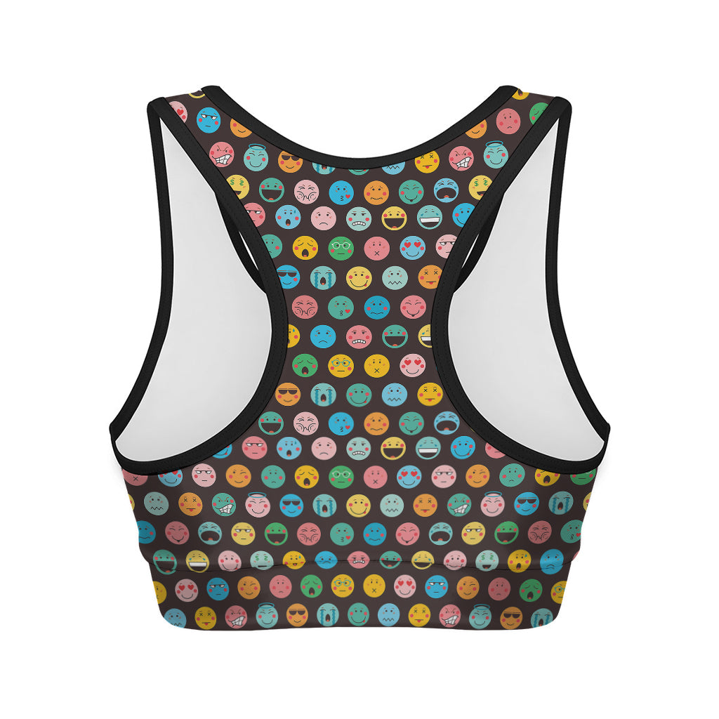 Colorful Emoji Faces Pattern Print Women's Sports Bra