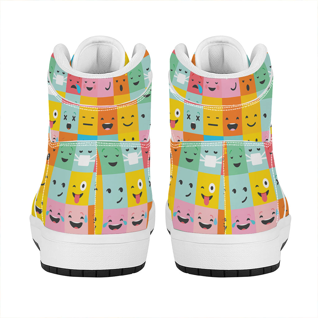 Colorful Emoji Pattern Print High Top Leather Sneakers
