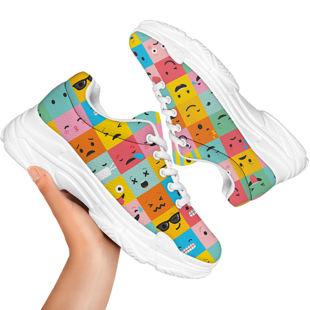 Colorful Emoji Pattern Print White Chunky Shoes