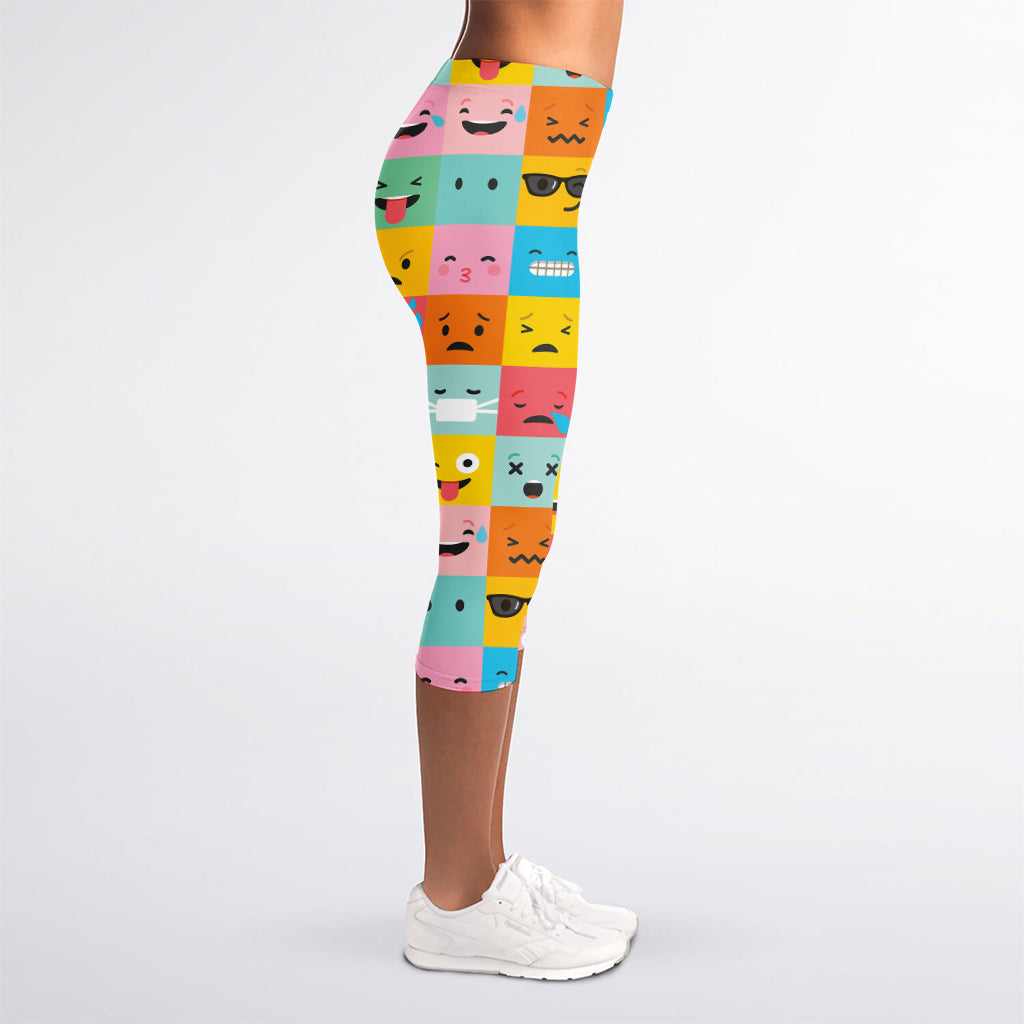 Colorful Emoji Pattern Print Women's Capri Leggings