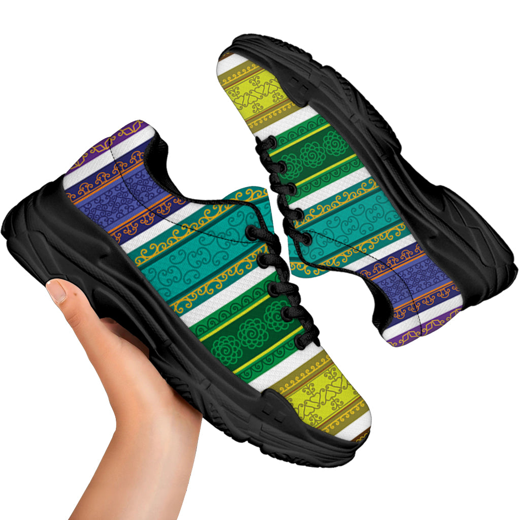 Colorful Ethnic Pattern Print Black Chunky Shoes