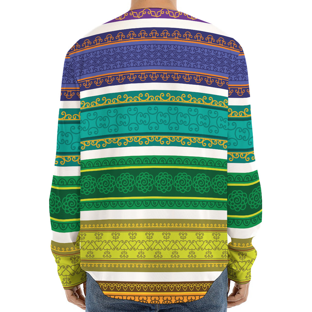 Colorful Ethnic Pattern Print Long Sleeve Baseball Jersey