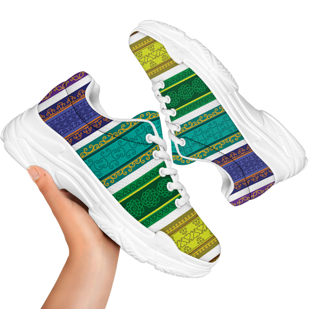 Colorful Ethnic Pattern Print White Chunky Shoes