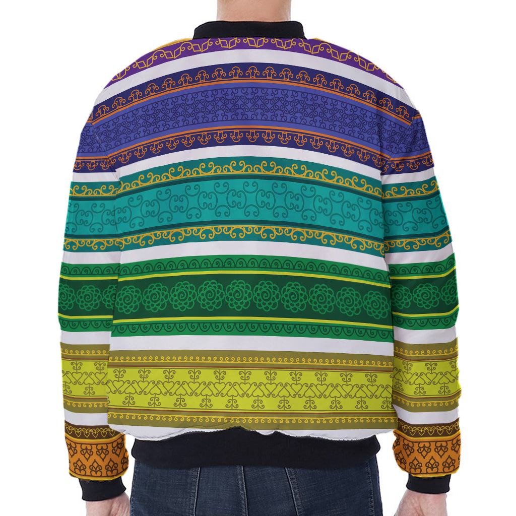 Colorful Ethnic Pattern Print Zip Sleeve Bomber Jacket