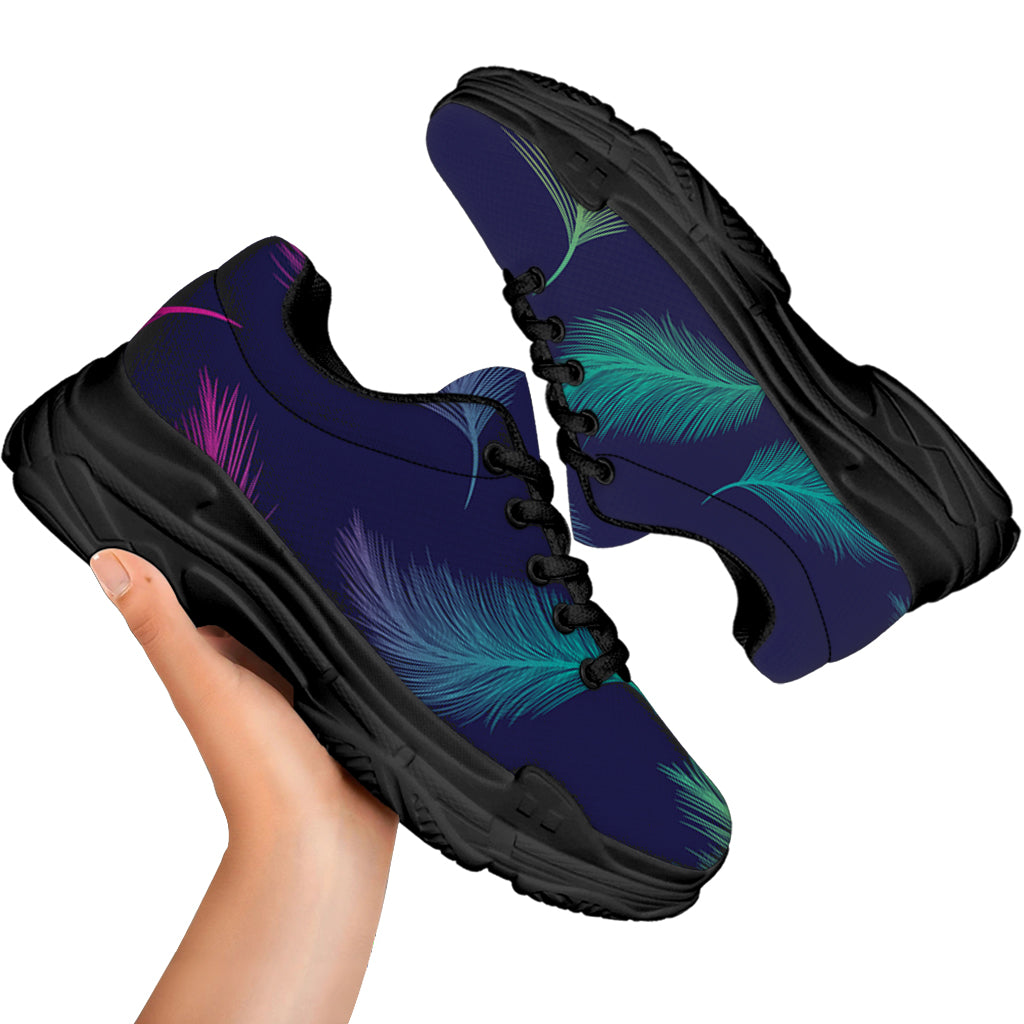 Colorful Feather Pattern Print Black Chunky Shoes