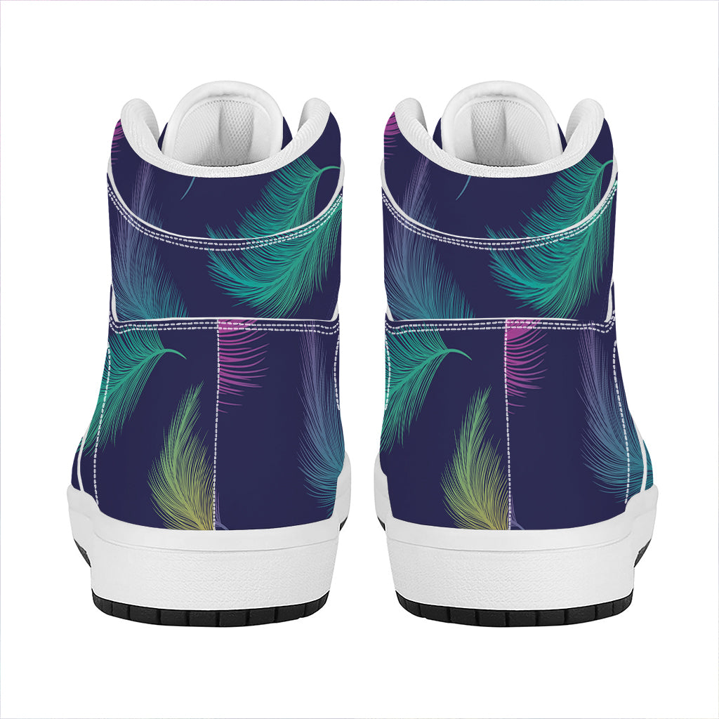 Colorful Feather Pattern Print High Top Leather Sneakers