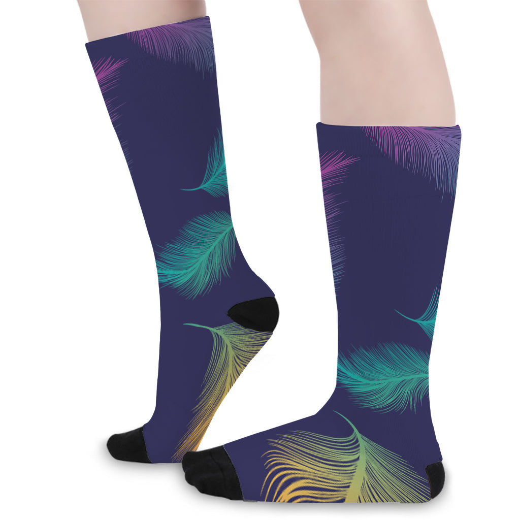 Colorful Feather Pattern Print Long Socks