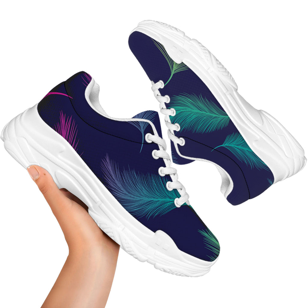 Colorful Feather Pattern Print White Chunky Shoes