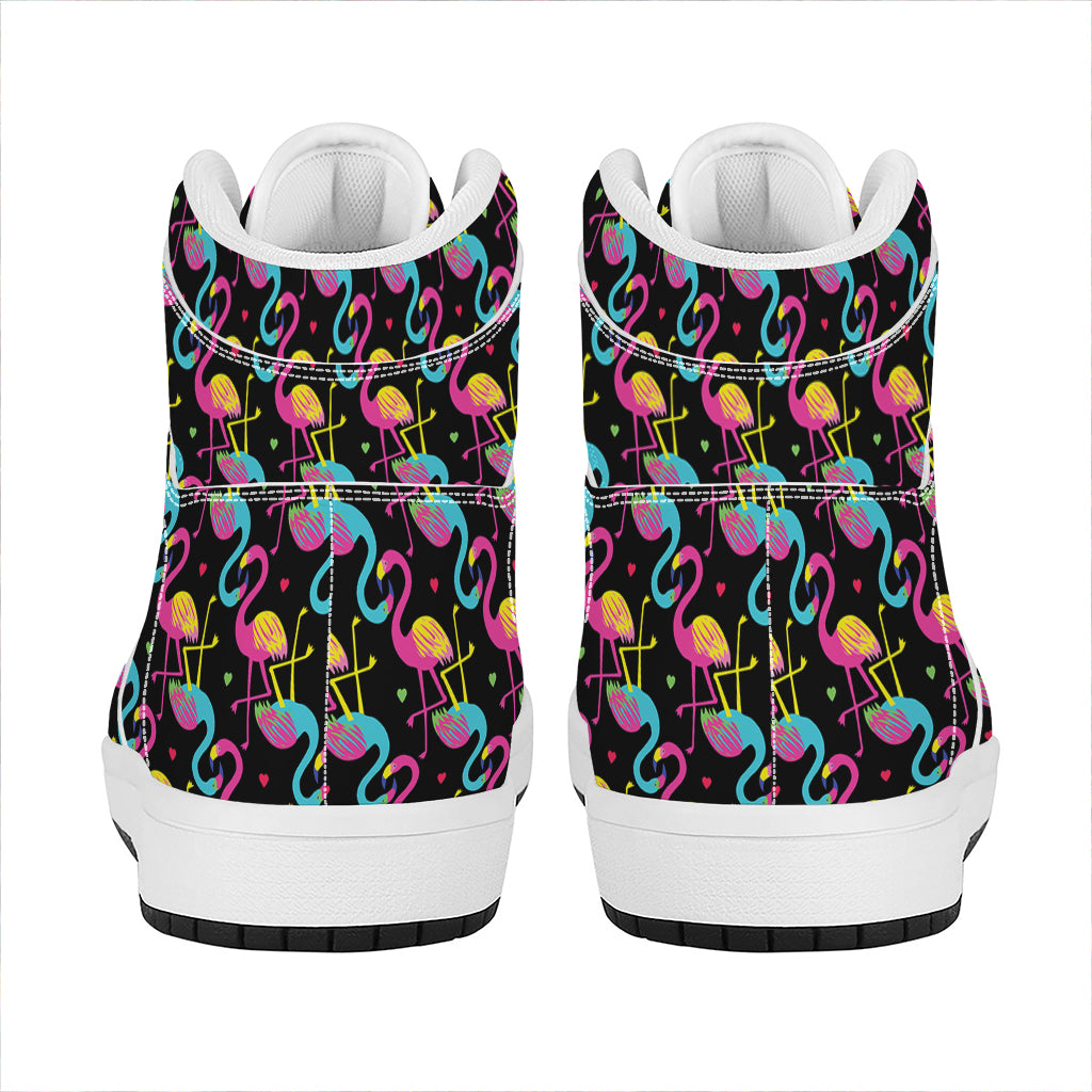 Colorful Flamingo Pattern Print High Top Leather Sneakers