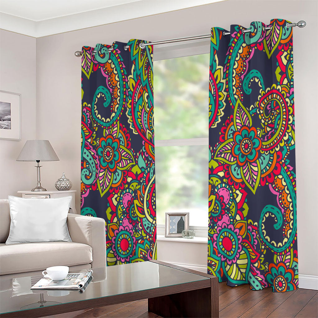 Colorful Floral Mandala Print Extra Wide Grommet Curtains