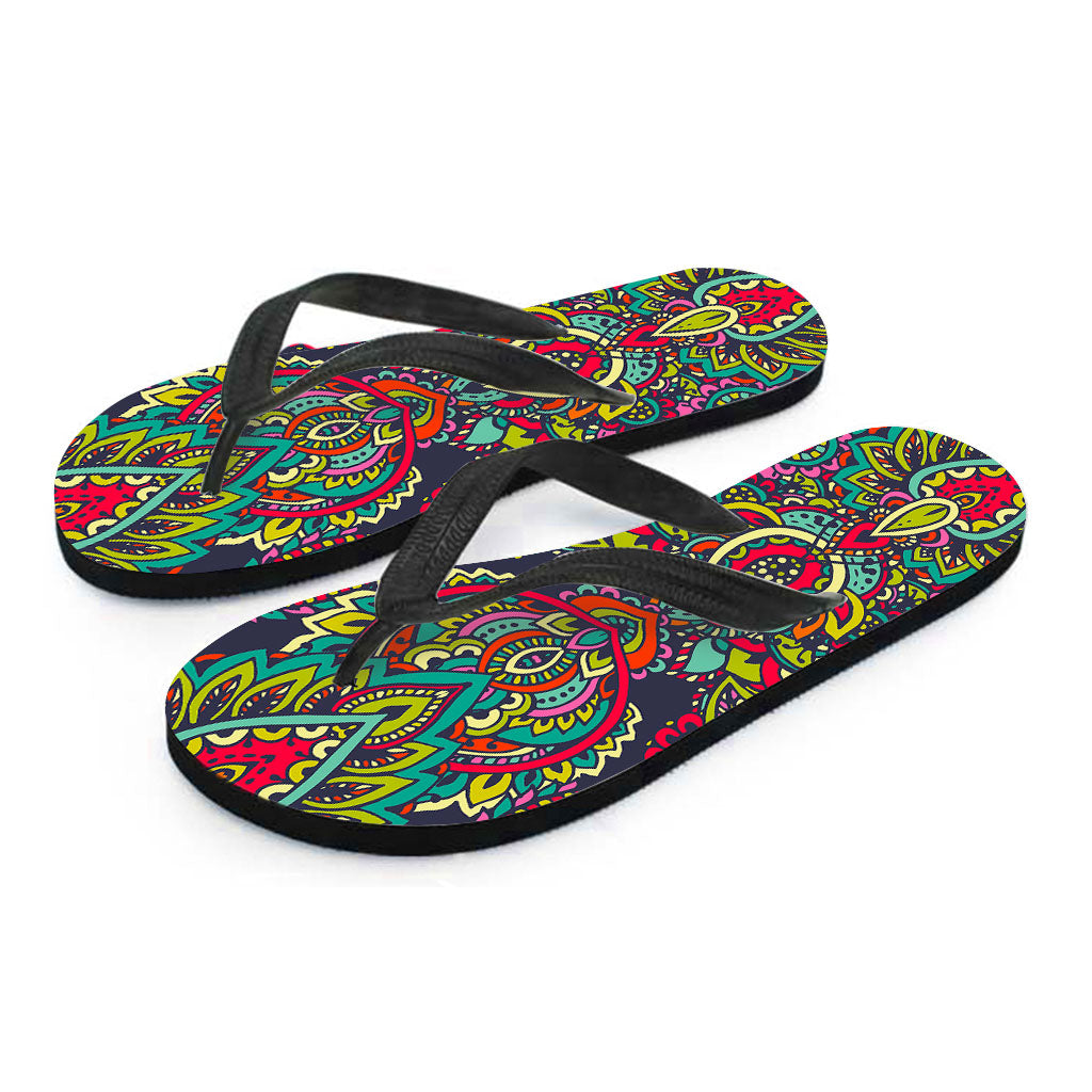 Colorful Floral Mandala Print Flip Flops