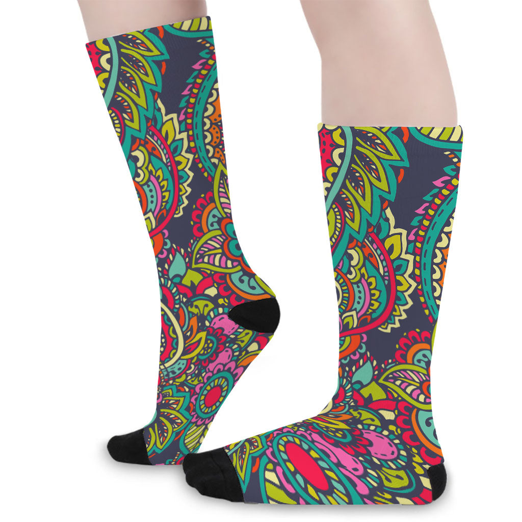 Colorful Floral Mandala Print Long Socks