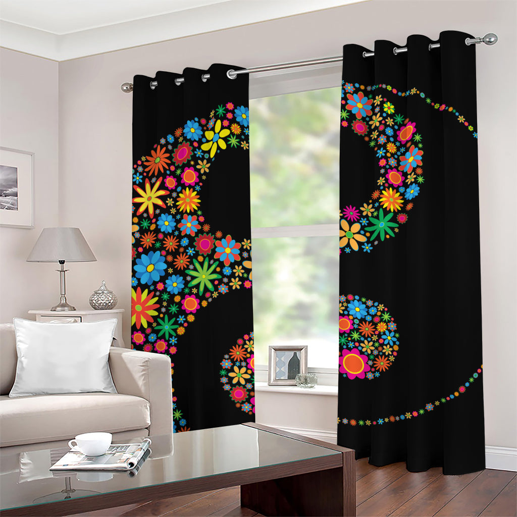 Colorful Flowers Yin Yang Print Grommet Curtains
