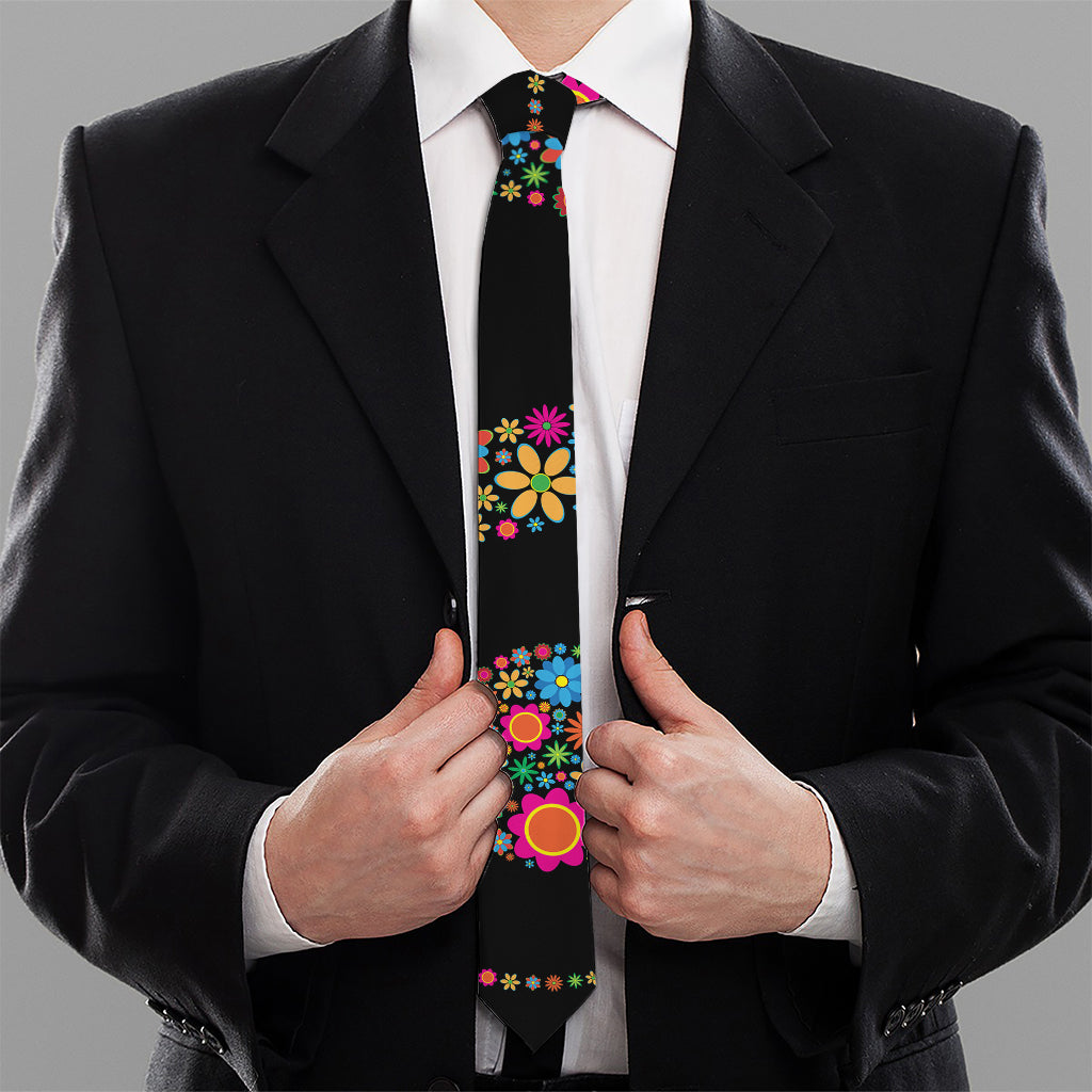 Colorful Flowers Yin Yang Print Necktie