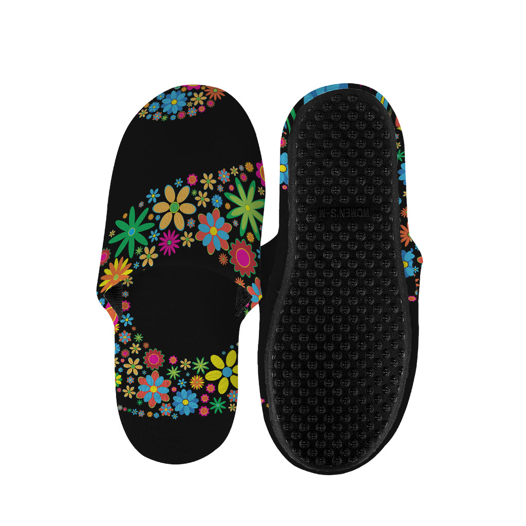 Colorful Flowers Yin Yang Print Slippers