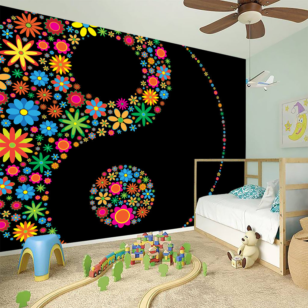 Colorful Flowers Yin Yang Print Wall Sticker