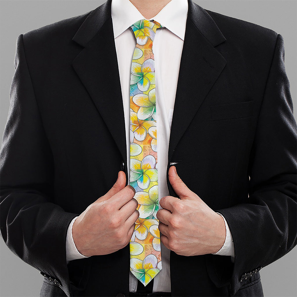 Colorful Frangipani Pattern Print Necktie