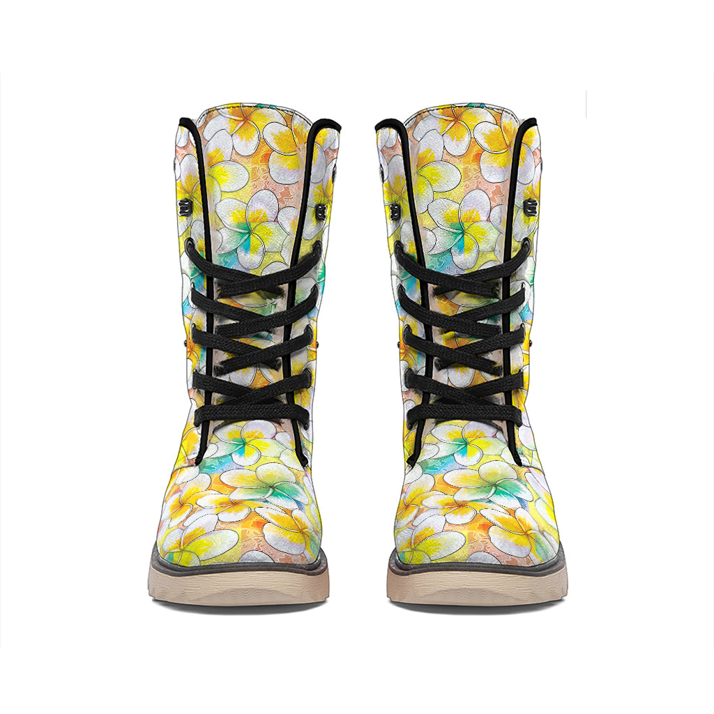 Colorful Frangipani Pattern Print Winter Boots
