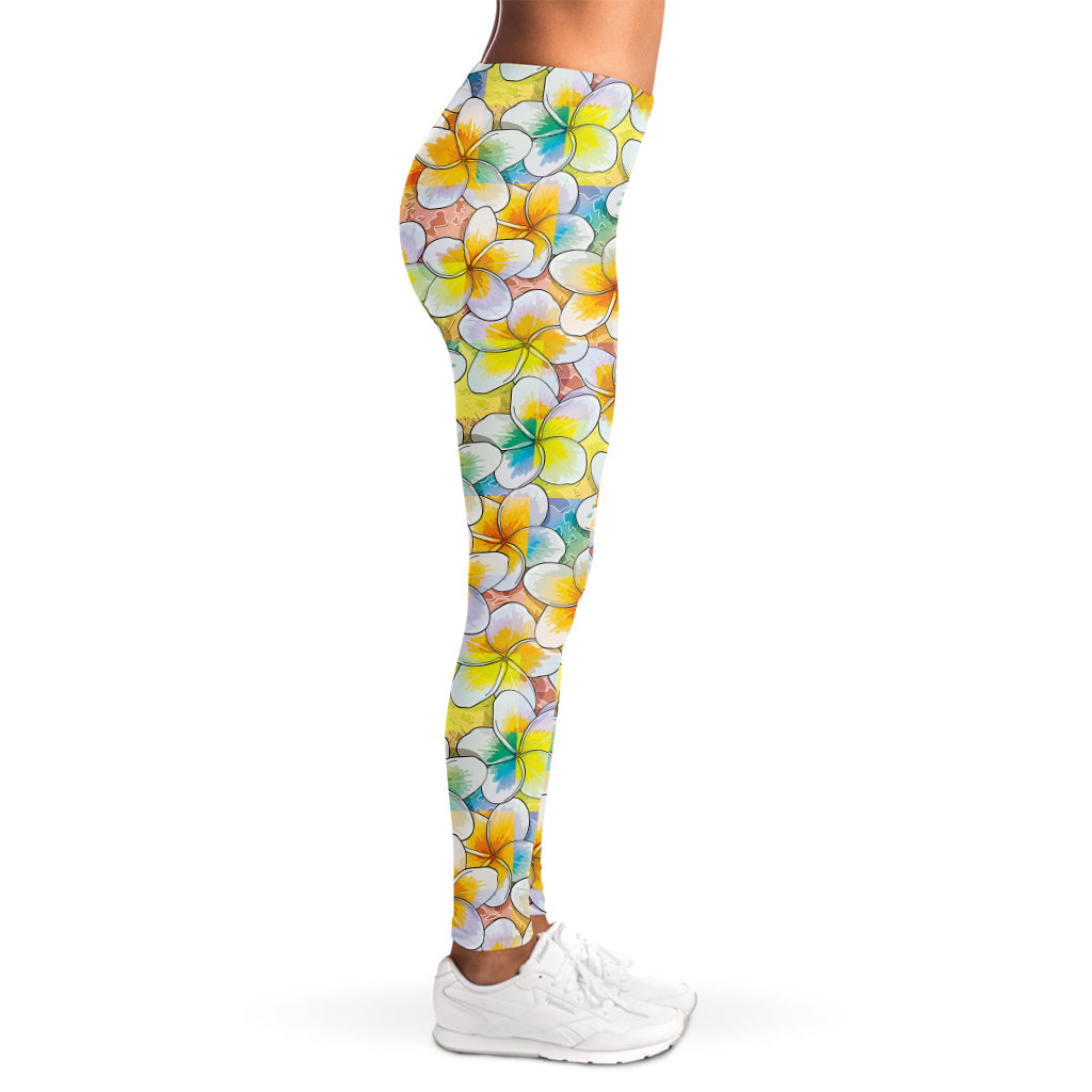 Colorful Frangipani Pattern Print Women's Leggings