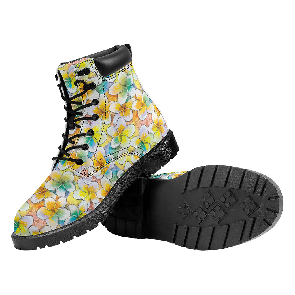 Colorful Frangipani Pattern Print Work Boots