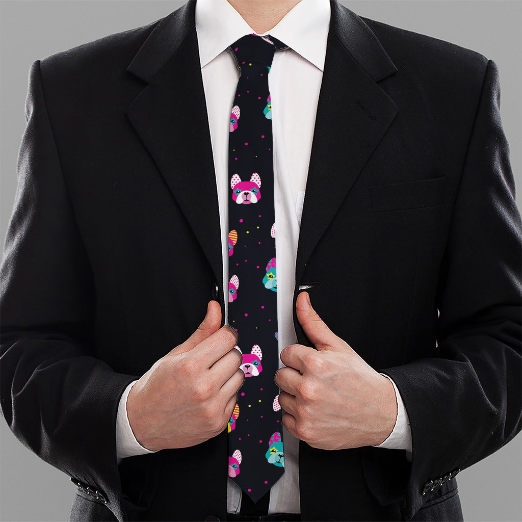 Colorful French Bulldog Print Necktie