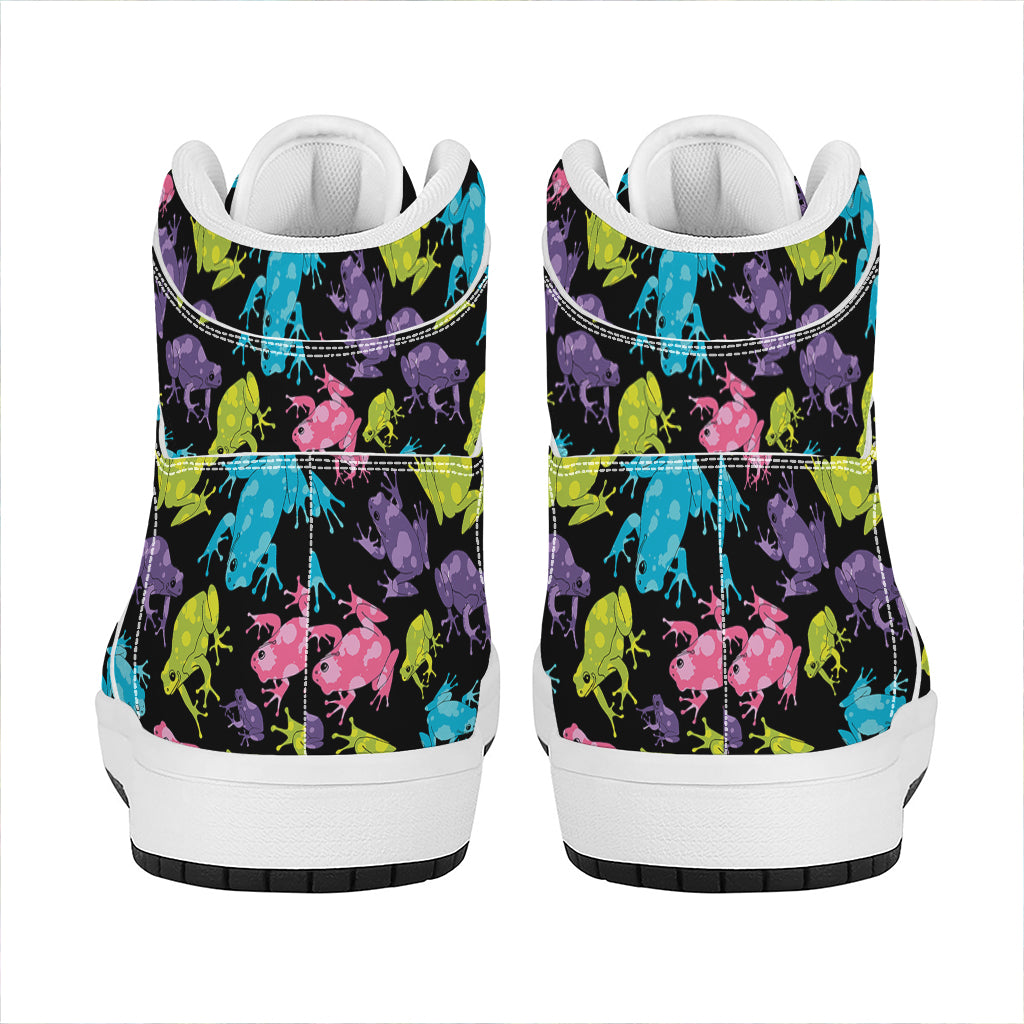 Colorful Frog Pattern Print High Top Leather Sneakers