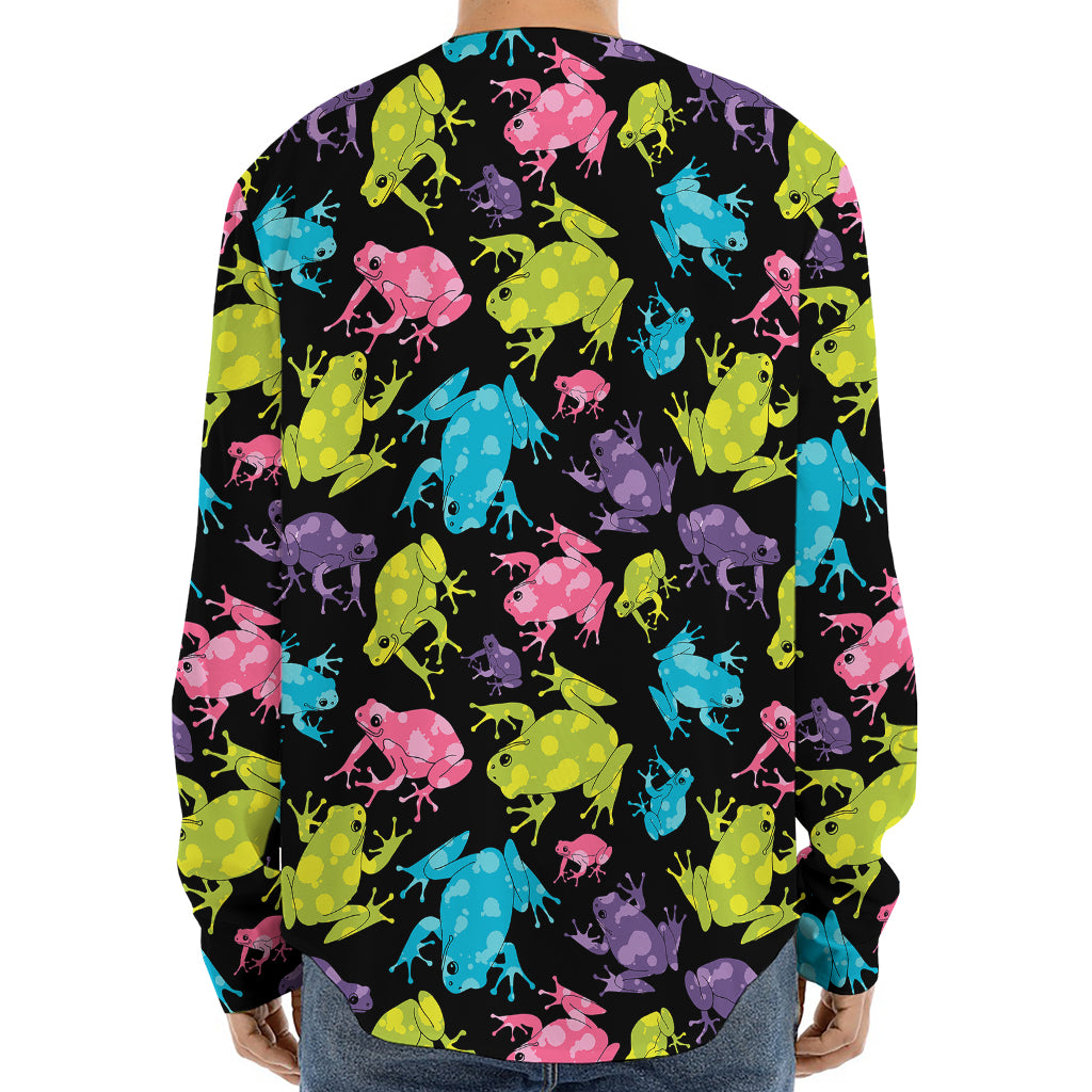 Colorful Frog Pattern Print Long Sleeve Baseball Jersey