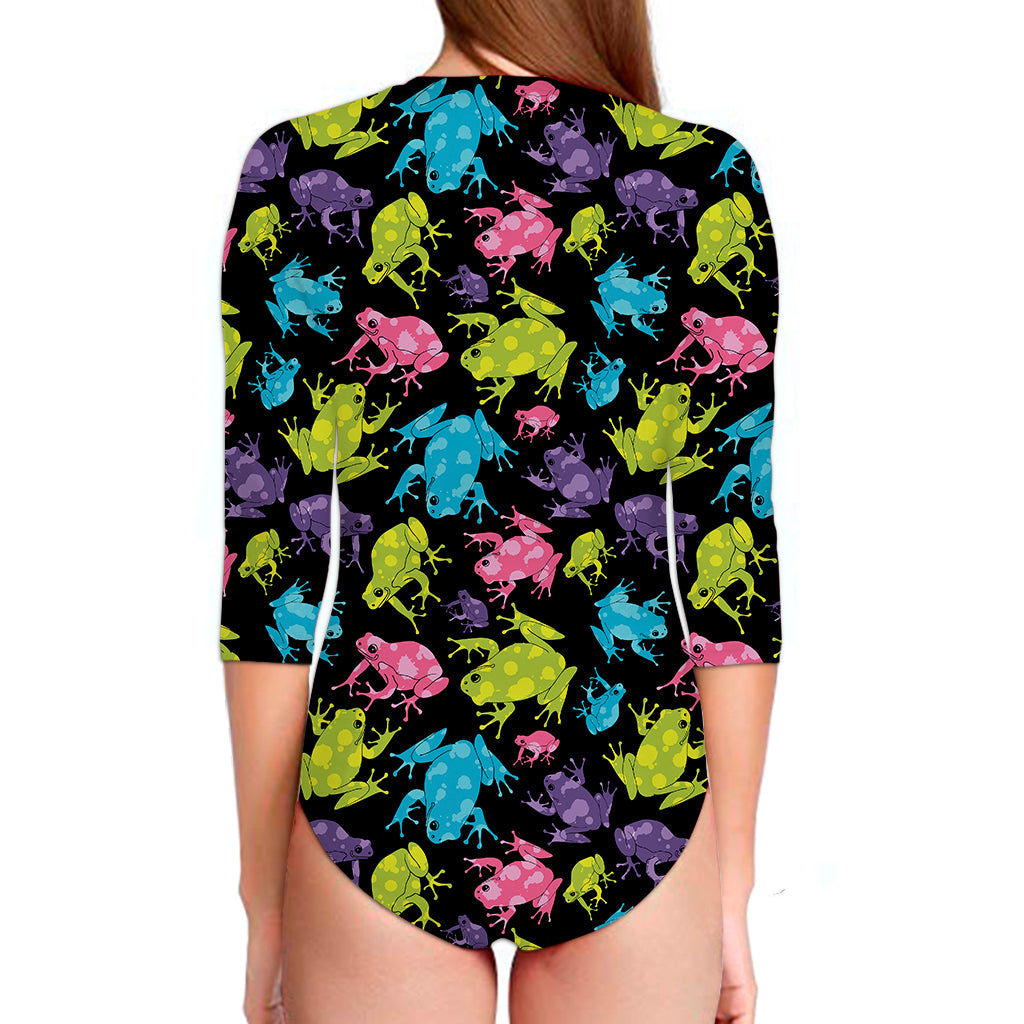 Colorful Frog Pattern Print Long Sleeve Swimsuit