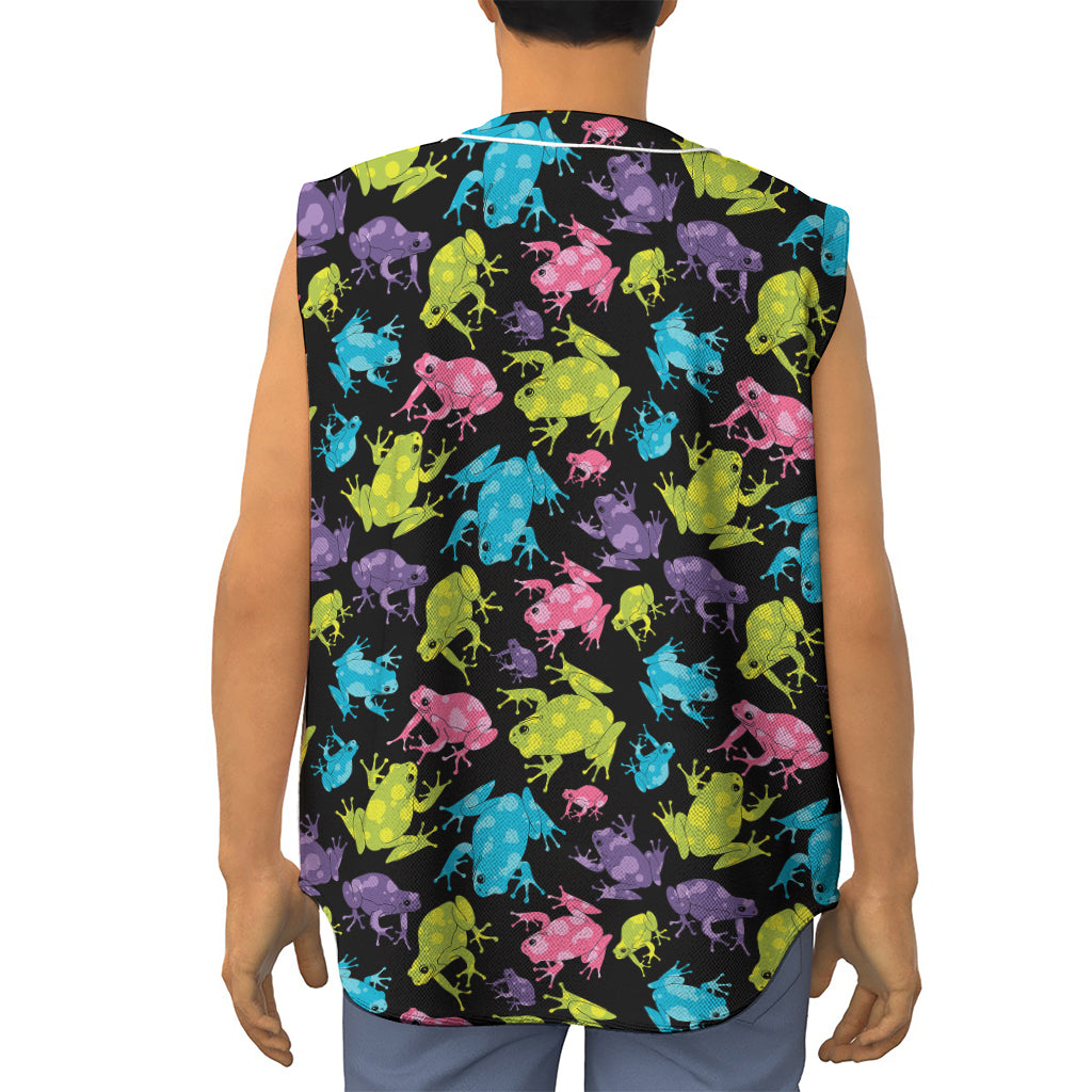 Colorful Frog Pattern Print Sleeveless Baseball Jersey