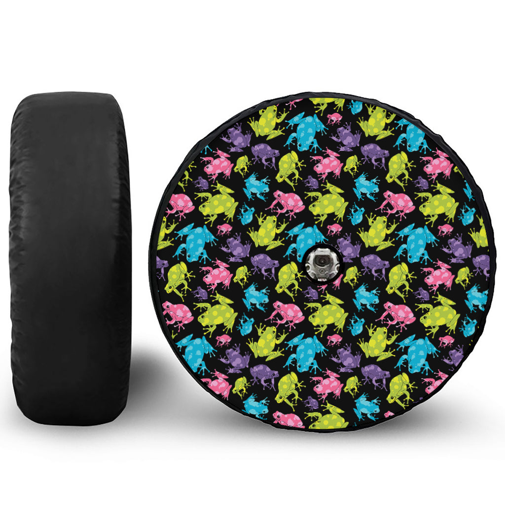 Colorful Frog Pattern Print Tire Cover With Camera Hole