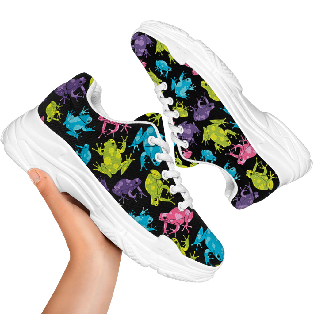 Colorful Frog Pattern Print White Chunky Shoes